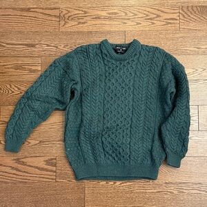 Men's Green Cable Knit Crewneck Sweater